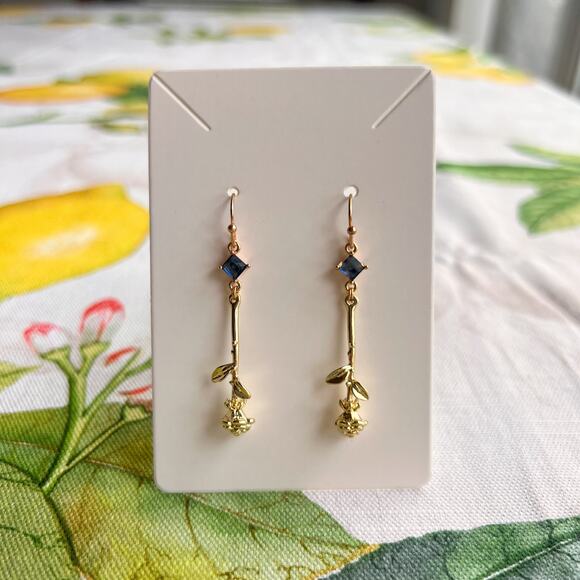 Novelty Sapphire Blue Topaz Rose Earrings, Spring Rose Casual Fun Gift Earrings - Picture 1 of 7